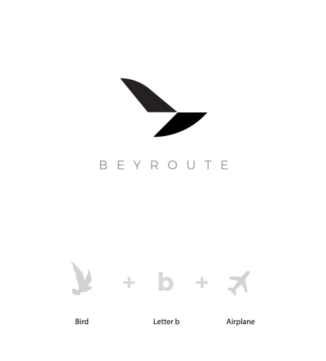 Logo concept combining a bird, the letter b and an airplane